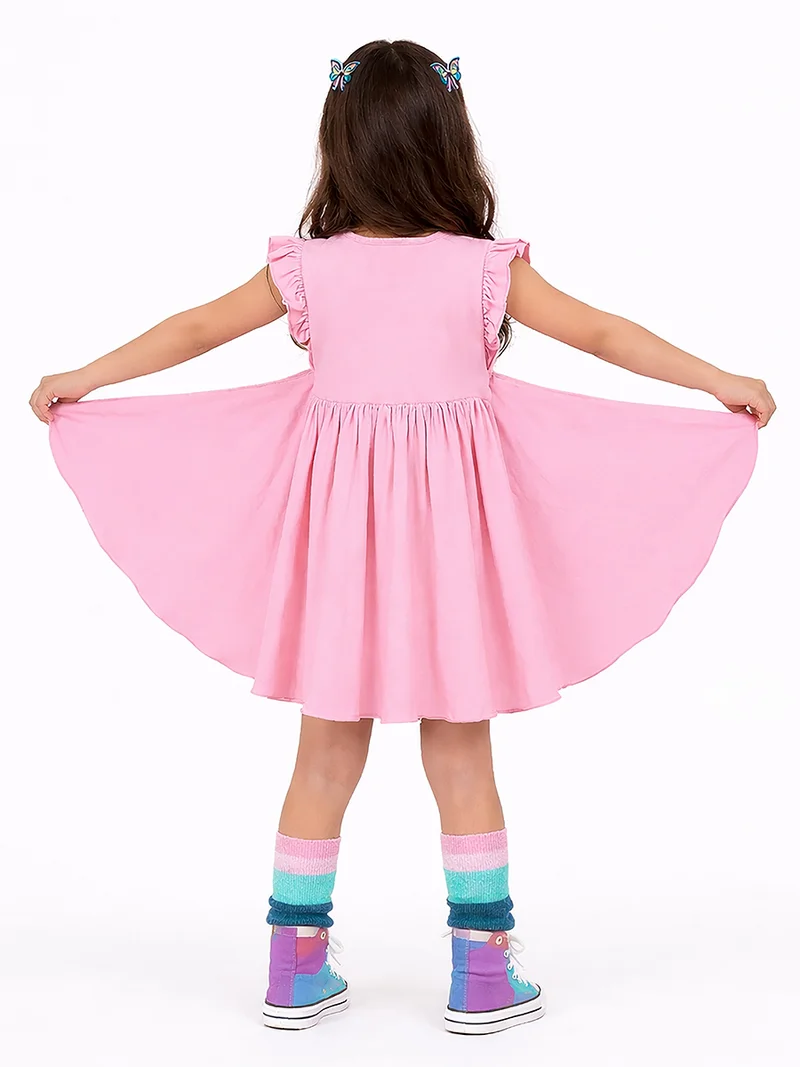 دينوكيدس فستان بناتي قطن وردي بفراشة